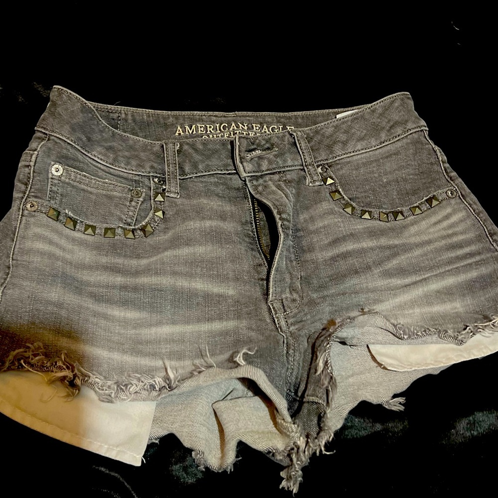 Studded denim shorts